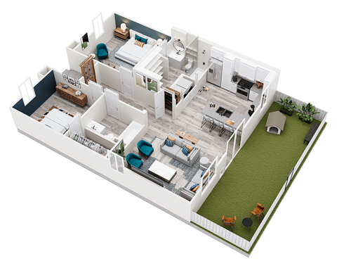 2-bed, 2-bath 1,113 square foot Oasis floor plan at Sanctuary at Indian Creek